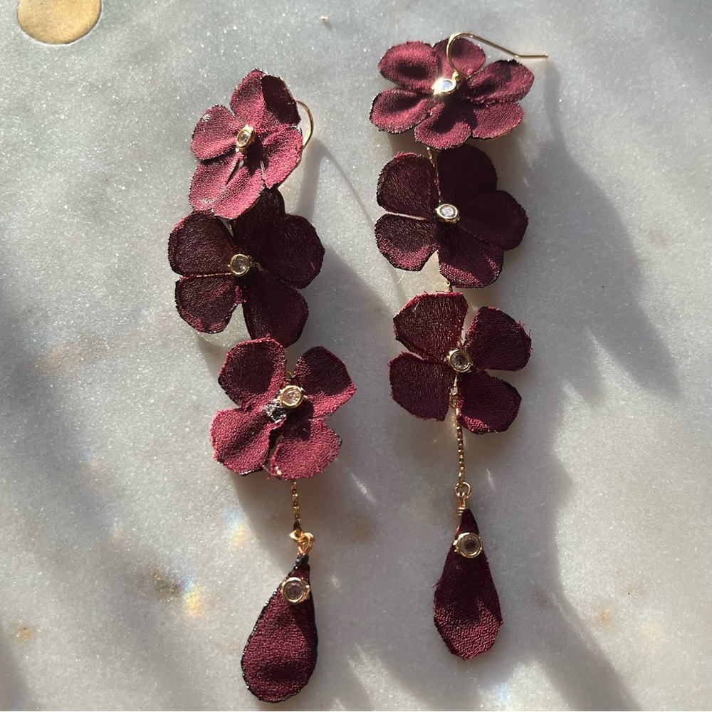 Nakamol Chicago Maroon Tiered Pansy Earrings with CZ Pre-Loved